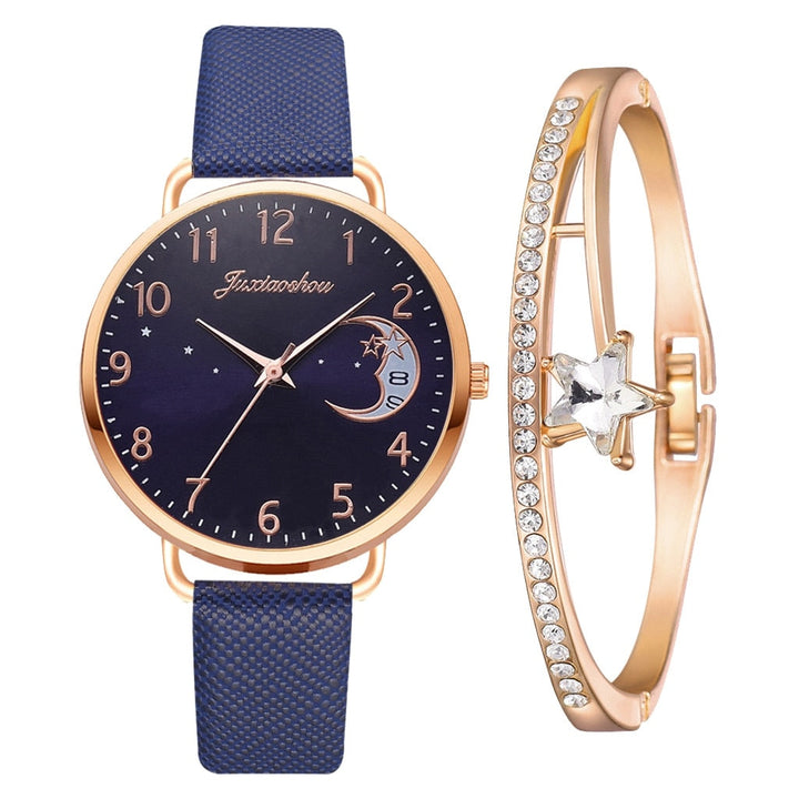 Orologio con Quadrante Moon Numbers e Set di Braccialetti